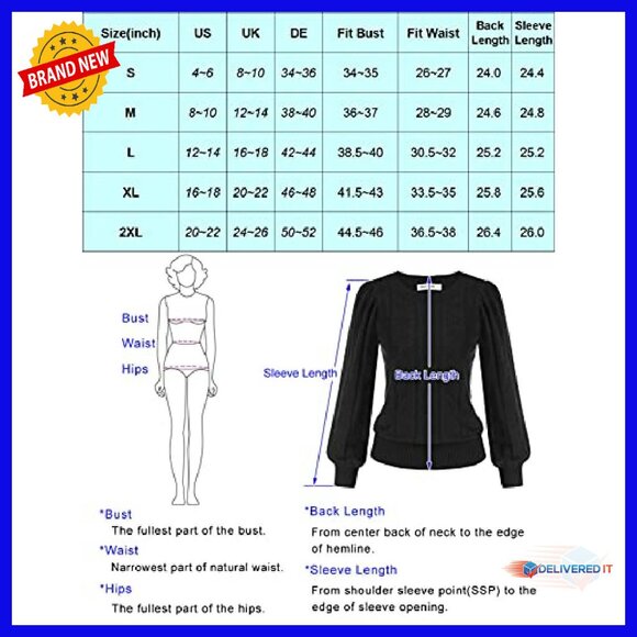 Long Lantern Sleeve Crochet Pullover Sweater Hollow Out Knit Top - Picture 7 of 8